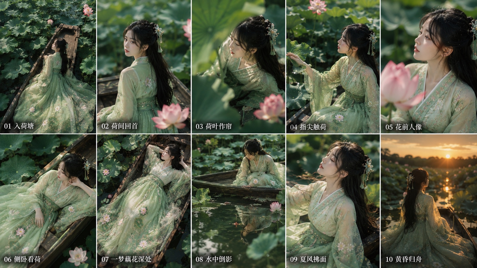 十个荷塘汉服写真分镜总览